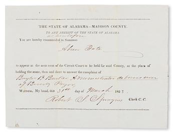 (SLAVERY AND ABOLITION.) ALABAMA. To any sheriff in the State of Alabama, you are hereby commanded. . .